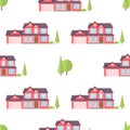 Suburban american houses seamless pattern.