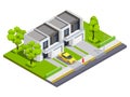 Suburban Buildings Isometric Vector Illustration