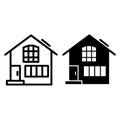 Suburban double decker house line and glyph icon. Gable roof house exterior vector illustration isolated on white