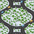 Suburban highway road turn. Isometric view of the projection of a winter