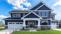 A beautiful blue vinyl siding home in the suburbs