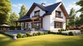 Suburban House. Beautiful exterior of newly built luxury home. Generative AI Royalty Free Stock Photo