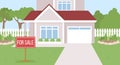 Suburban house for sale flat color vector illustration Royalty Free Stock Photo