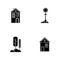 Suburban life black glyph icons set on white space