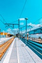 Suburban railway train at the railways stantion Royalty Free Stock Photo