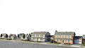 Suburban real estate concept with white background. High income housing. fancy neighborhood. Digital 3D render
