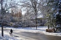 Street on a sunny morning after a snowfall