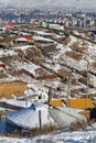 A yurt of the suburbs and Ulaan Baatar city center Royalty Free Stock Photo