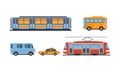 Subway, bus, tram, taxi, public city and intercity transportation vehicles set vector Illustration on a white background