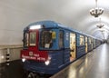 Subway cars of type `hedgehog 3` with a portrait of Lenin, which was produced in the years 1973-1979. Parade of trains Moscow me