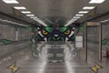 Subway corridor in Bangkok with a magnificent colorful dragon on the wall and on the ground