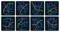 Subway dark map. Underground metro station subway map with route direction and number of trains. Vector subway