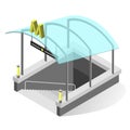 Subway entrance isometric illustration. Underground train station exterior with glass roof, stairs.