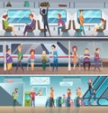 Subway entrance. Urban metro exit electronic steps platform station city fast transport vector cartoon background