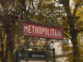 Subway entry sign in the center of Paris, close-up