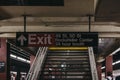 Subway exit sign to 49s, 50s street and Rockefeller Center from subway platform in New York, USA.