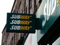 Subway fast food restaurant window with open sign