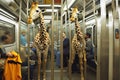 subway giraffe human dressed in the car wagon illustration generative ai