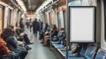 Subway Interior with Passengers and Blank Advertising Space Royalty Free Stock Photo