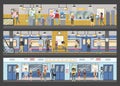 Subway interior with train and railway illustration