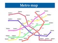 Subway metro map template. Sity transportation plan - metro, train or bus road net. Abstract route concept with stations Royalty Free Stock Photo