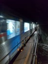 Subway: side view of the train leaving the tunnel. SÃÂ£o Paulo, SÃÂ£o Paulo, Brazil, October 2021. Royalty Free Stock Photo