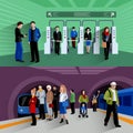 Subway passengers 2 flat banners composition Royalty Free Stock Photo