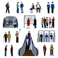 Subway passengers flat icons collection Royalty Free Stock Photo