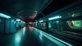 subway platform at night. Generative Ai