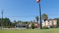 Subway restaurant and clear blue sky exterior red roof in Royalty Free Stock Photo