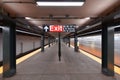 Subway ride in Manhattan during COVID-19 pandemic. Almost empty metro station