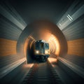 Subway running through the tunnel.