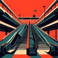 Subway station with escalators. Vector illustration in flat style. Generative AI