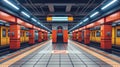 Subway station, flat design, front view, underground theme, 3D render, split-complementary color scheme
