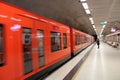 Subway station. Passing train. Red train. Royalty Free Stock Photo