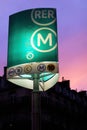 Subway sign metro RER station Paris Royalty Free Stock Photo