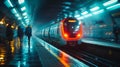 Subway Train Arriving at Night Train Station Royalty Free Stock Photo