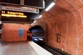 Subway train arriving Radhuset Subway Station in Stockholm, Sweden Royalty Free Stock Photo