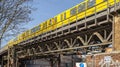 A Subway Train on the iron bridge under the working district it Berlin Royalty Free Stock Photo