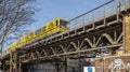 A Subway Train on the iron bridge under the working district it Berlin Royalty Free Stock Photo