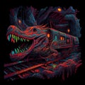 Subway train like dragon scull on black background. AI generative