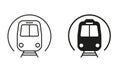 Subway Train Line and Silhouette Black Icon Set. Metro Station Pictogram. Underground Station for Electric Public Royalty Free Stock Photo
