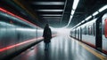 Subway train with long exposure light trails and volumetric fog. Highly detailed concept design illustration