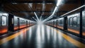 Subway train with long exposure light trails and volumetric fog. Highly detailed concept design illustration