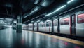 Subway train with long exposure light trails and volumetric fog. Highly detailed concept design illustration