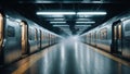 Subway train with long exposure light trails and volumetric fog. Highly detailed concept design illustration