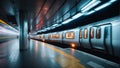 Subway train with long exposure light trails and volumetric fog. Highly detailed concept design illustration