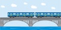 Subway train Metro on bridge. Flat Vector Illustration.