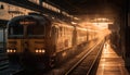 Subway train speeds through illuminated cityscape at night generated by AI Royalty Free Stock Photo