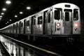 a subway train on the tracks in a dark tunnel Royalty Free Stock Photo